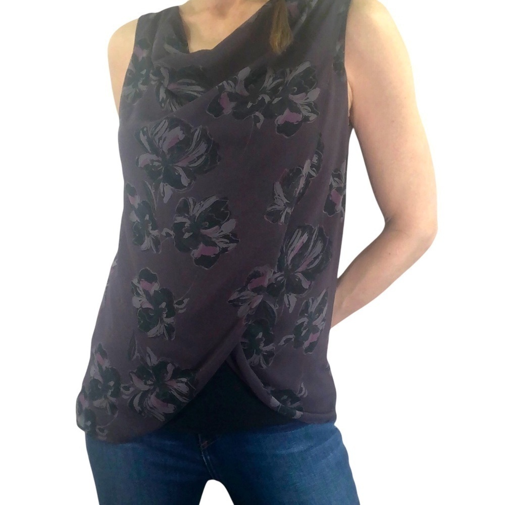 Ann Taylor Vtg 90's Y2k Cowl Neck Blouse Top Dark Floral Office Casual Lorelai - Picture 1 of 8